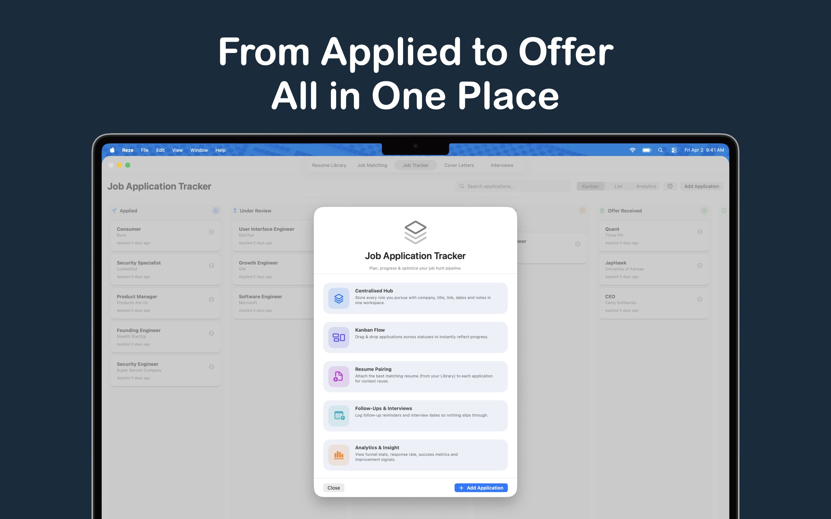 Reze screenshot 3 – application tracking table